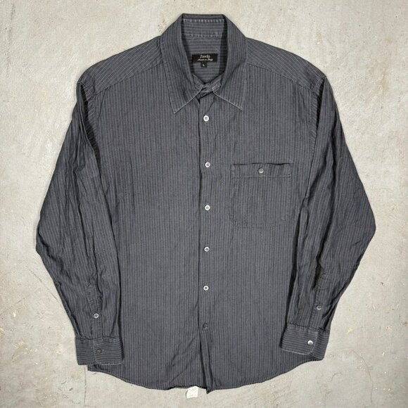 Zanella Dress Shirt Made in Italy Herringbone Black Cotton Large - Picture 2 of 9